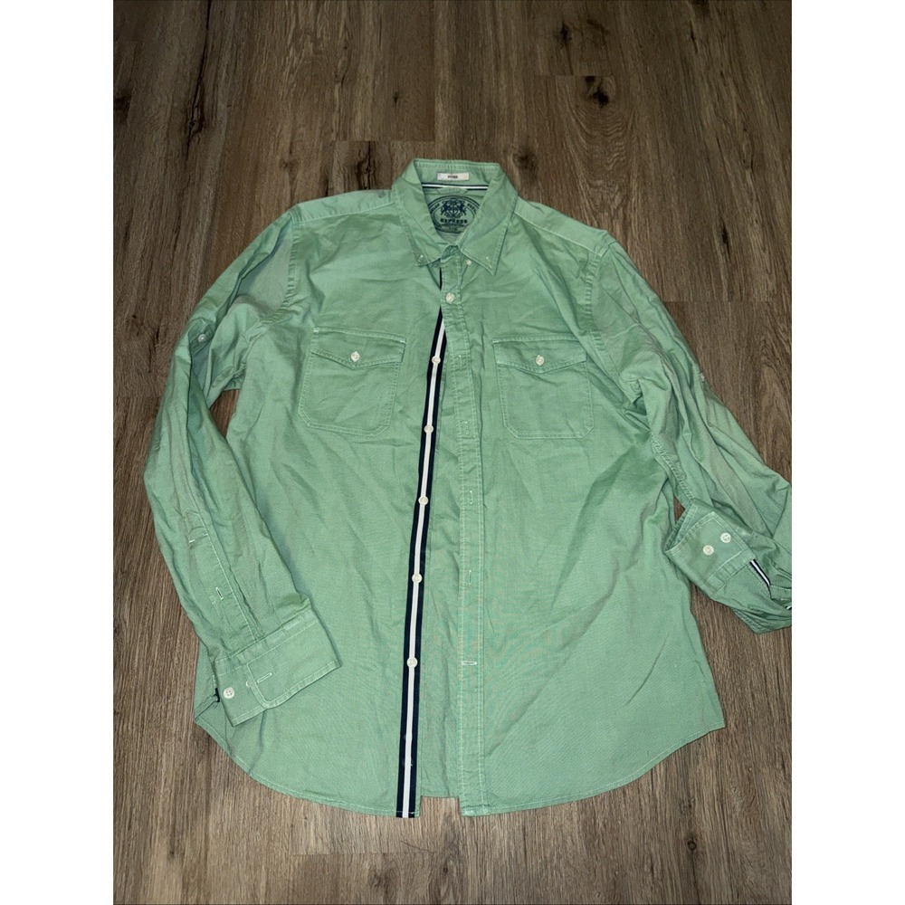 Express‎ Men's Size Large Green Button-Up Shirt with Striped Trim Fitted